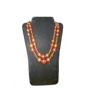 Vintage Double Strand Beaded Necklace with Leaf Accents